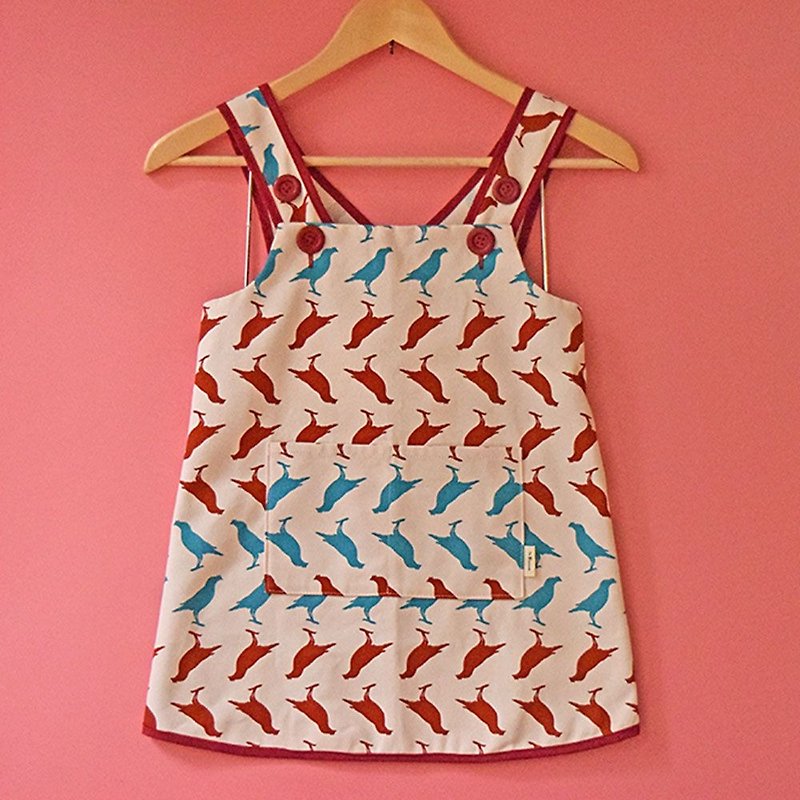 Little Helper Apron-110 / Crested Myna No.5 / Old Building Pink - Aprons - Cotton & Hemp Red