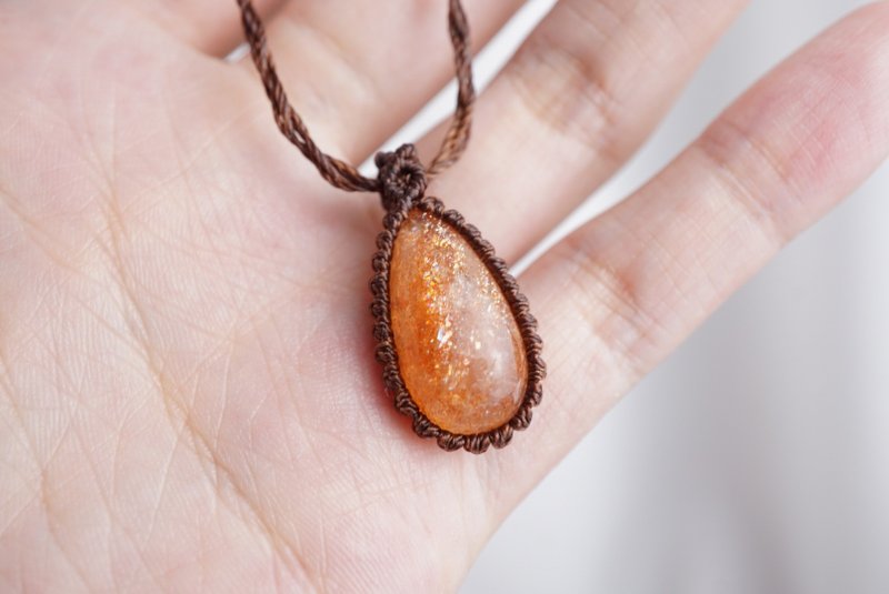 Sunstone Wax Cord Woven Necklace - Necklaces - Gemstone Orange