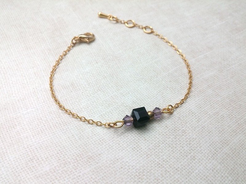 ♥ HY ♥ x bracelet handmade brass beads box chain bracelet fine crystal glass - Bracelets - Other Materials Purple