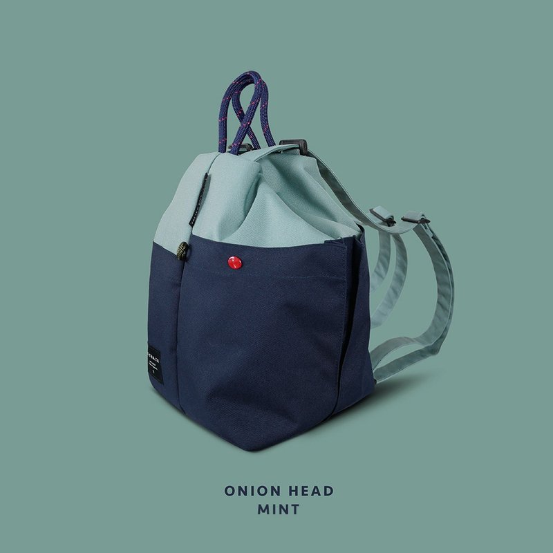 (Recycled fabric) Onion head mint backpack - กระเป๋าเป้สะพายหลัง - วัสดุอีโค สีน้ำเงิน