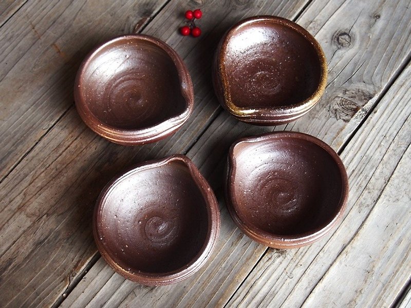 Bizen katakuchi small plates (set of four) _kt1-008 - Small Plates & Saucers - Other Materials Brown
