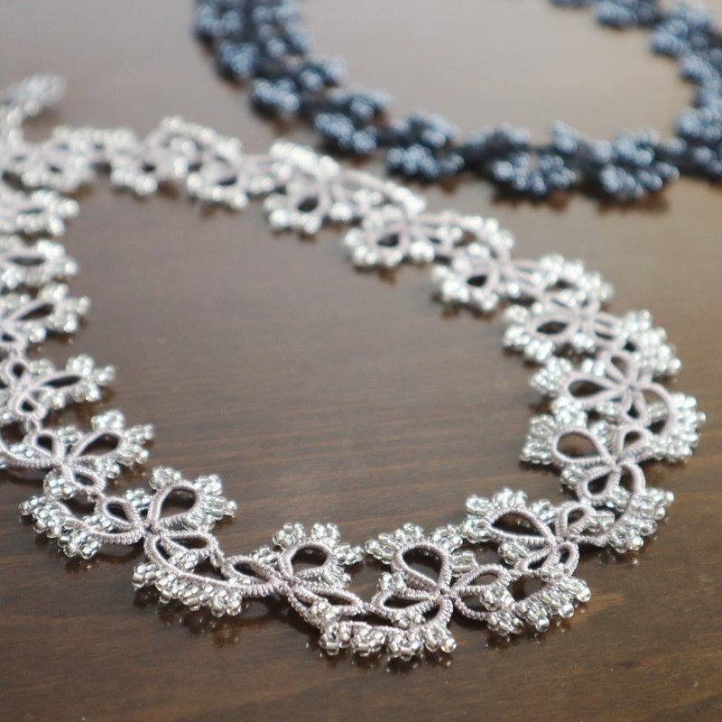 OYA Tatting lace Necklace【GRACE】Lavender Gray - Necklaces - Other Man-Made Fibers Gray