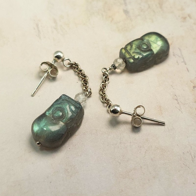 Earrings Natural Labradorite Pixiu Opal 925 Silver Gemstone Jewelry - ต่างหู - เครื่องเพชรพลอย 