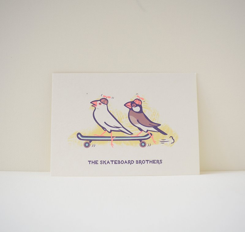 postcard:Java Sparrow - “The Skateboard Brothers” - Cards & Postcards - Paper White