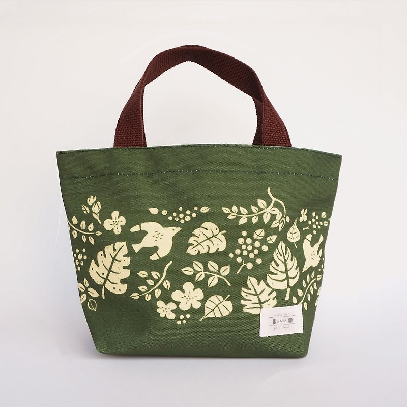 Life series –Tote bag - flying birds and leaves(green) - กระเป๋าถือ - เส้นใยสังเคราะห์ สีเขียว