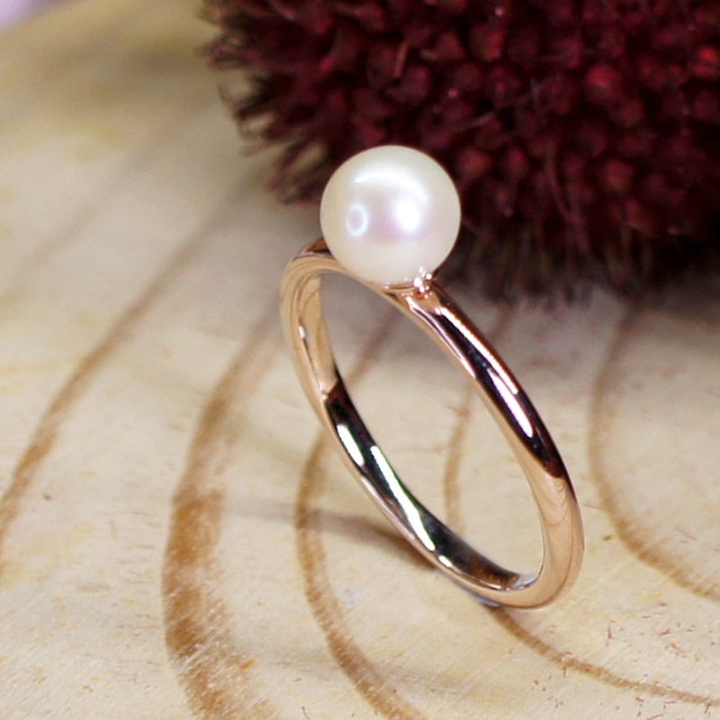 ENCHANTED – 6mm Round White Pearl 18K Rose Gold Plated Silver Ring - แหวนทั่วไป - ไข่มุก ขาว