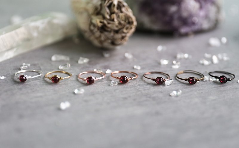 January birthstone - 3.5mm red Stone Bronze ring tail ring can be multi-colored Bronze marriage - General Rings - Gemstone Red