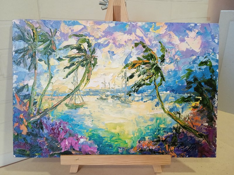 Oil painting Ocean painting Palmer oil painting Original art 8*12in - 海報/掛畫/掛布 - 其他材質 紫色