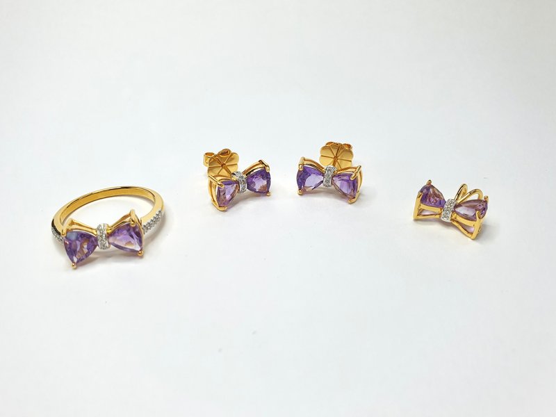 Amethyst Set in 9k gold with Belgium cut diamond - General Rings - Gemstone Purple