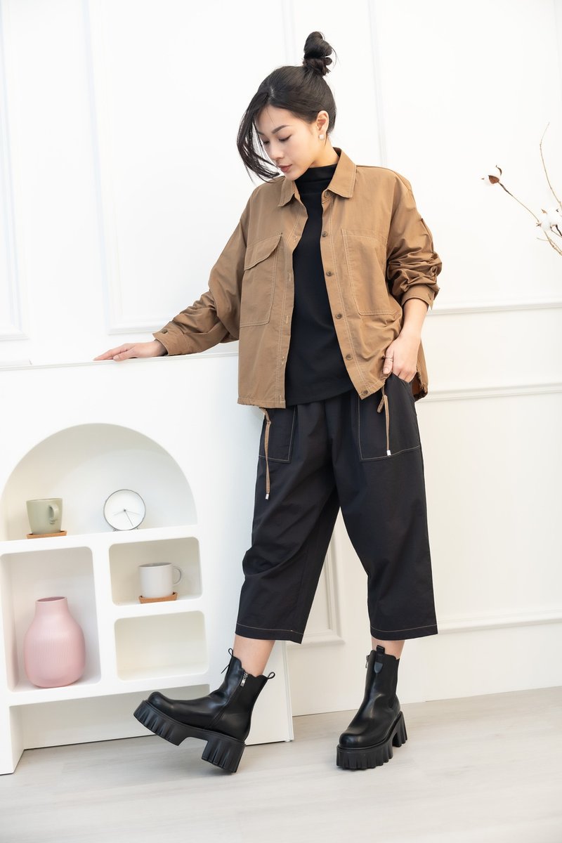 大口袋長袖外套 淺棕色 - 女西裝外套 - 其他材質 咖啡色