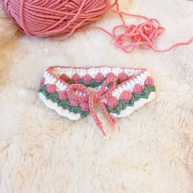 Handmade wool knitting l pet knitted collar pocket neck scarf saliva towel - Collars & Leashes - Cotton & Hemp Pink