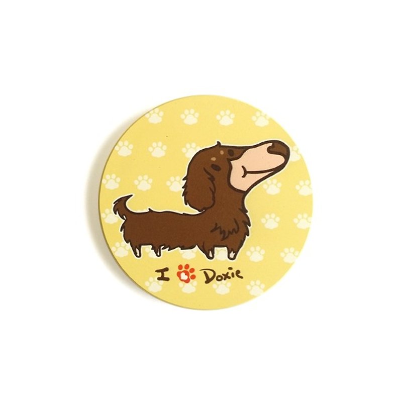 1212 play Design Ceramic water coaster - Chocolate Longhaired Dachshund - Coasters - Waterproof Material Brown