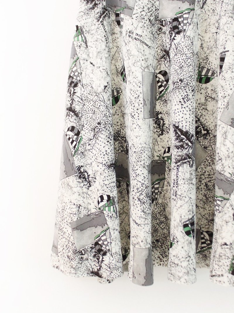復古夏日日本製印象畫幾何圖形灰色古著長裙 Vintage Skirt - 裙子/長裙 - 聚酯纖維 灰色
