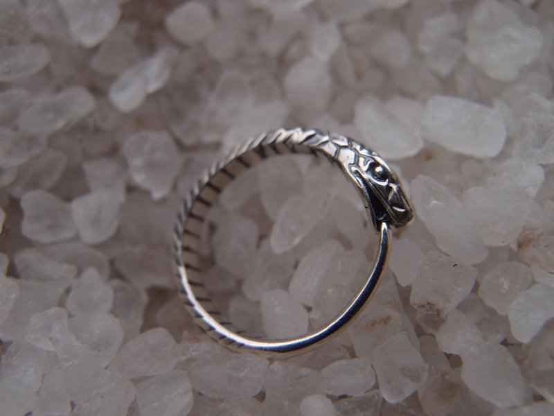 Ouroboros snake Sterling Silver Hoop Single Earring  20mm-0.8 inch handcrafted - ต่างหู - เงินแท้ สีเงิน