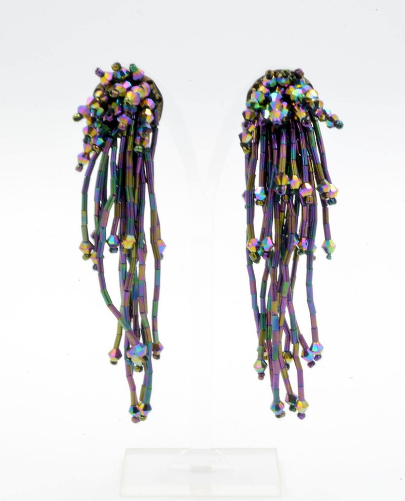 TIMBEE LO purple magic color meteor firework earrings earrings crystal beads beaded - ต่างหู - พลาสติก สีม่วง