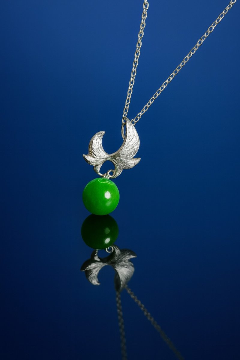 花羽 玉墜 天然碧玉 A貨 10mm 925 純銀 生日 禮物 - 項鍊 - 玉石 綠色