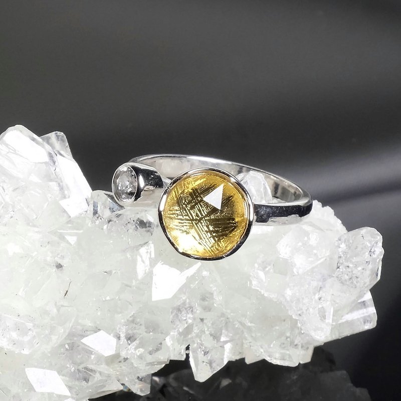 Infinity 純銀金色天鐵大衛星戒指 能量晶石戒指 宇宙能量 - 戒指 - 純銀 金色