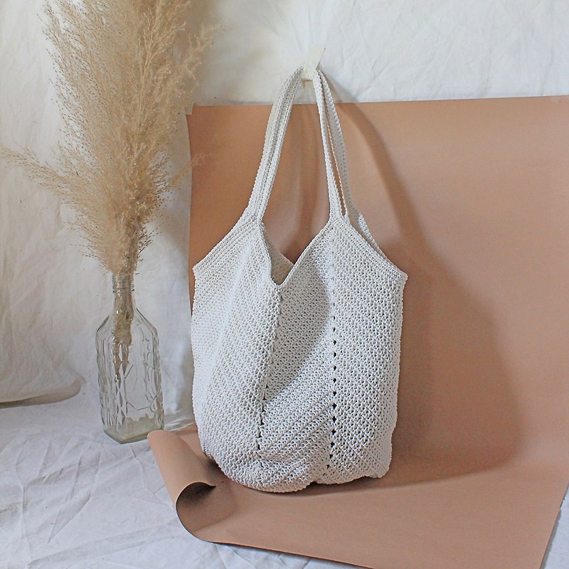 Tote bag ,Market bag ,White Crochet bag ,Shopping bag - กระเป๋าแมสเซนเจอร์ - วัสดุอื่นๆ ขาว