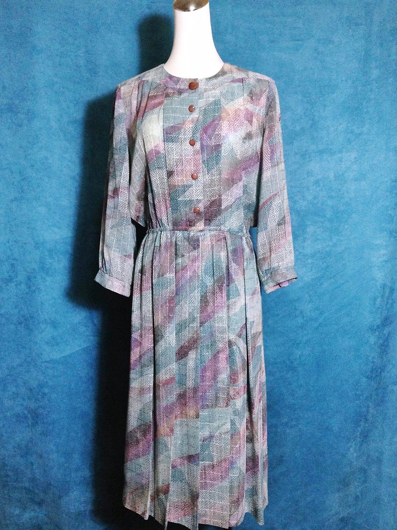 Ping-pong vintage [vintage dress / pastels textured vintage long dress] abroad back VINTAGE - ชุดเดรส - เส้นใยสังเคราะห์ หลากหลายสี
