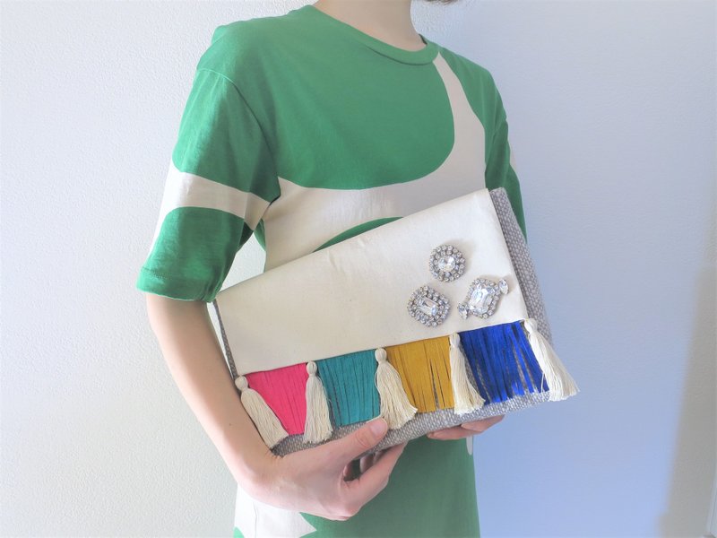 クラッチバッグ ヴィンテージビジュー&フリンジ vintage bijou clutch bag <CBG-RB4> - 其他 - 棉．麻 多色