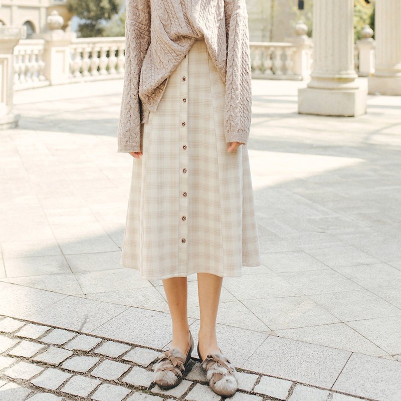 2018 autumn and winter women's new peach jean plaid skirt YTQ8380 - กระโปรง - เส้นใยสังเคราะห์ ขาว