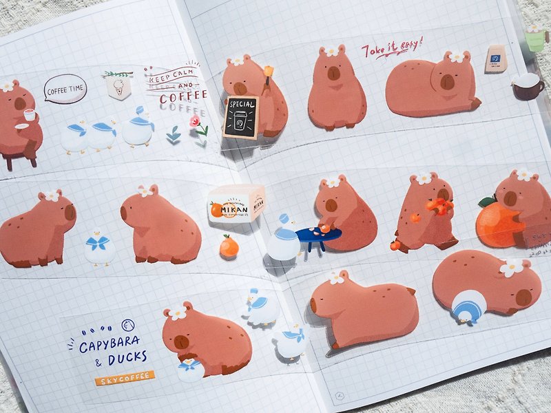 Capybara & Ducks Capybara store manager and ducks glossy PET tape - Washi Tape - Plastic 
