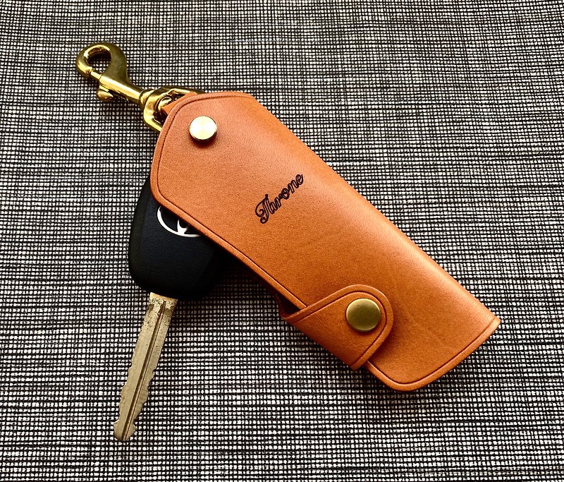 加購【純手縫修飾線】 汽車鑰匙皮套 鑰匙包 遙控皮套 - 鑰匙圈/鎖匙扣 - 真皮 橘色