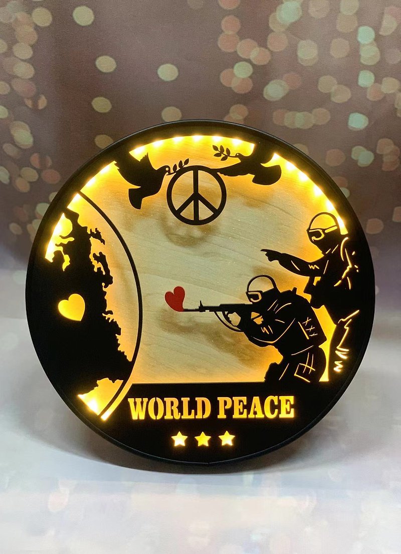 World Peace Silhouette Wooden Lamp - Lighting - Wood Gold
