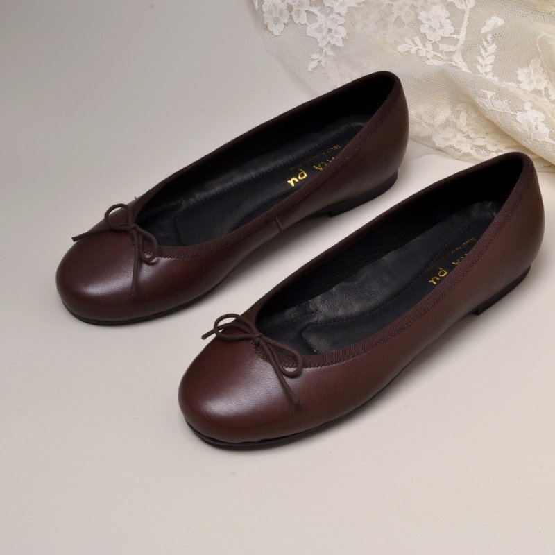 186 Dark roasted coffee handmade doll shoes - รองเท้าบัลเลต์ - หนังแท้ 