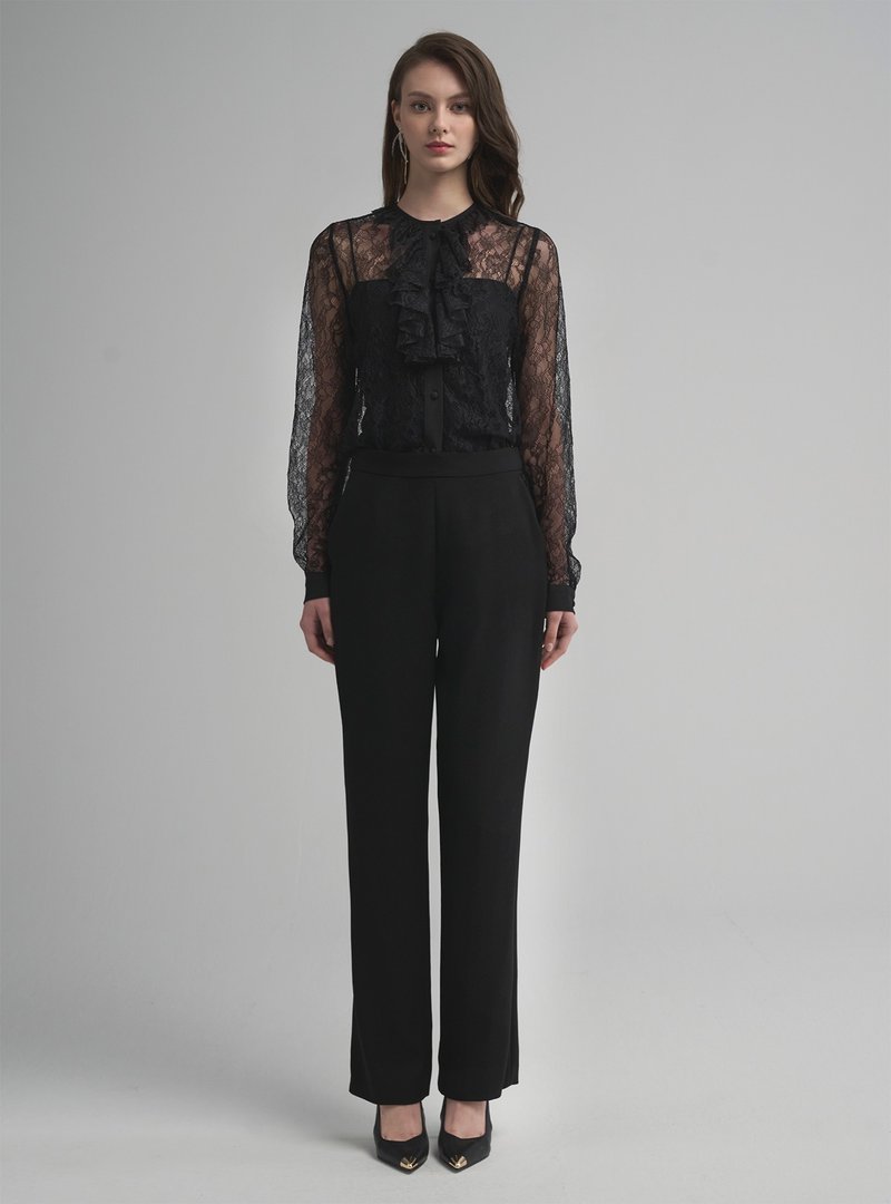 Themis神祕之盾蕾絲荷葉透膚長袖襯衫 - 女上衣/長袖上衣 - 其他人造纖維 