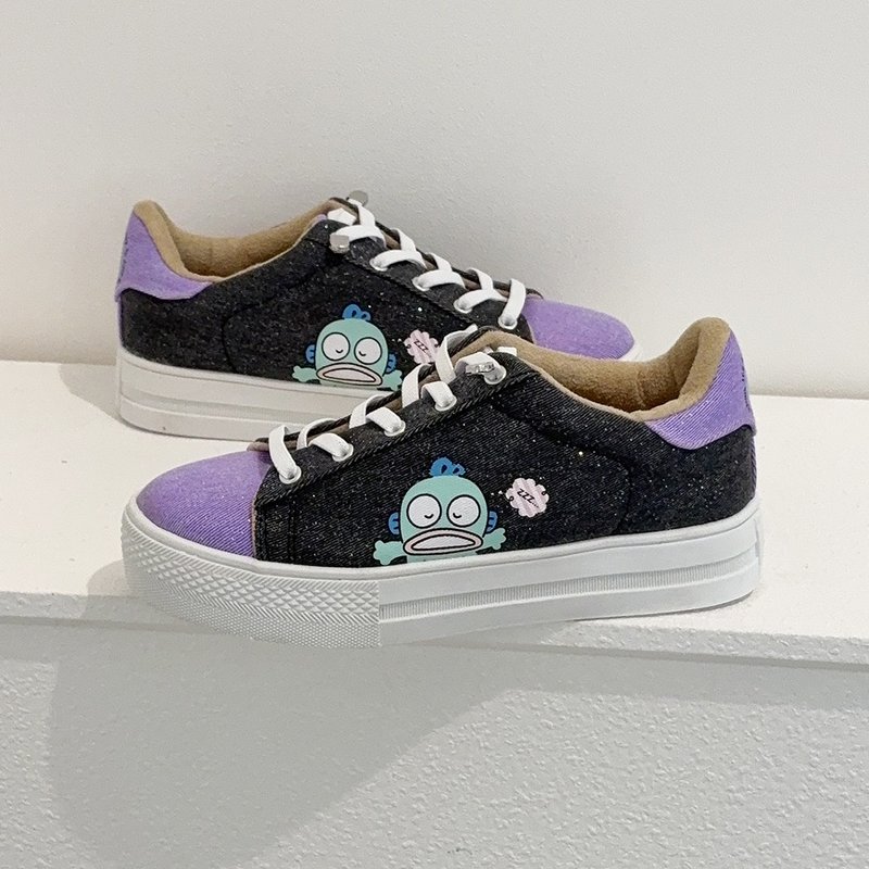 Paidal x Hangyodon Dozing No-Tie Contrasting Color Platform Casual Shoes - Black Purple - Women's Casual Shoes - Cotton & Hemp Black
