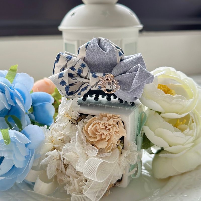 Exclusive two-color bow hairpin hair accessory small grabber - gray and white - Hair Accessories - Other Materials White