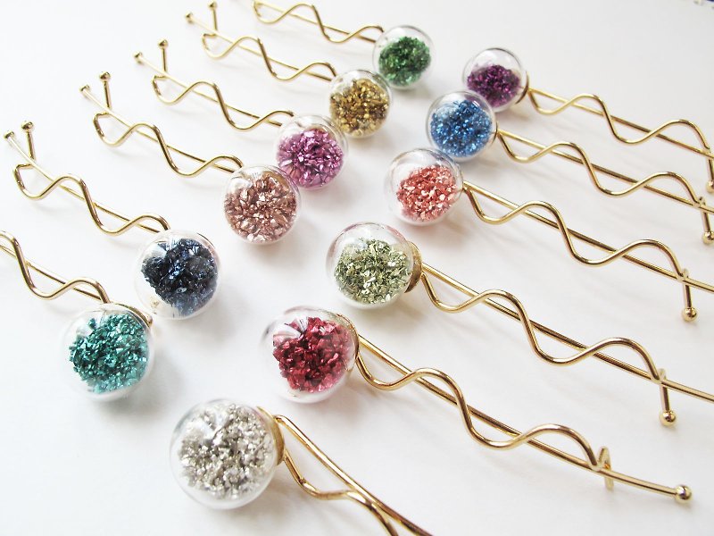 ＊Rosy Garden＊Color rocks chip inside glass ball hair clip - Chokers - Glass Multicolor
