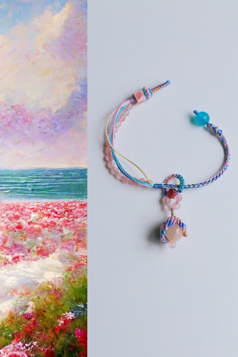 Chunqiu Original | Fangfei | Fully handmade kumihimo| Lucky bracelet pendant can be worn as a clavicle chain - Bracelets - Cotton & Hemp Pink