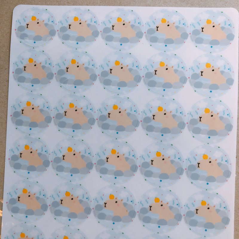 水豚 圓形貼紙 透明貼紙 30枚 - 貼紙 - 紙 白色