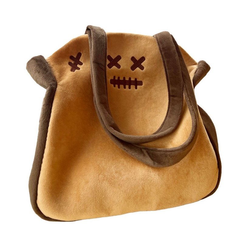 Tasty Toastys Burnt Toast Plush Large Shoulder Tote Bag - กระเป๋าถือ - ผ้าฝ้าย/ผ้าลินิน สีนำ้ตาล