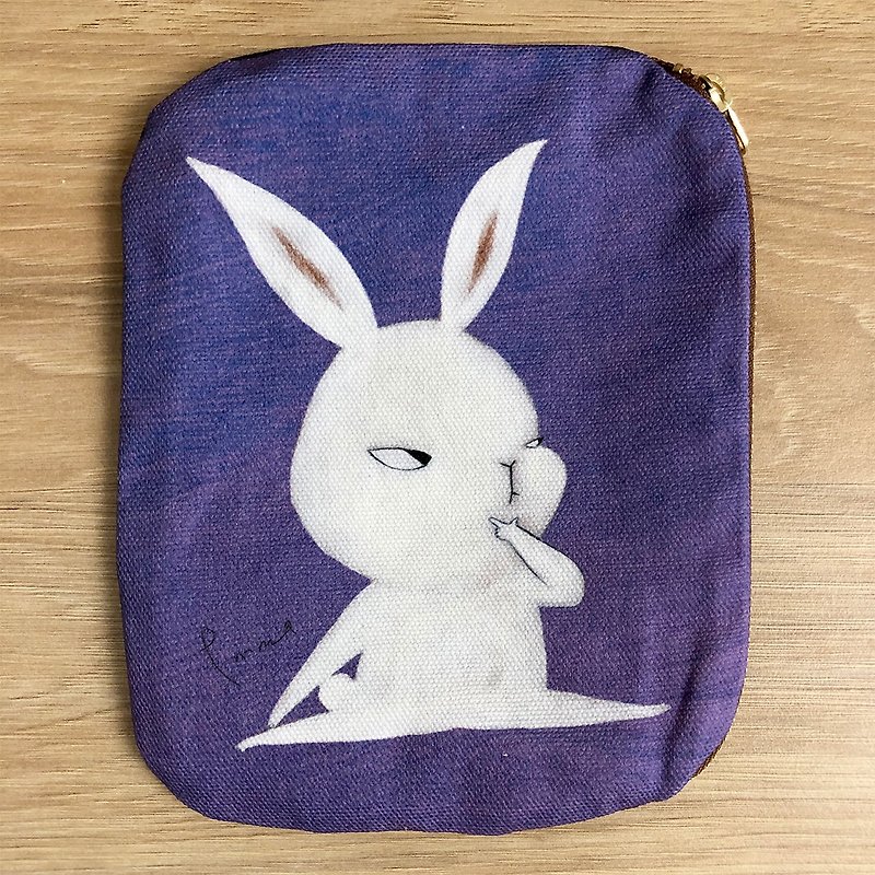 emmaAparty插畫小包:劈腿兔子 - 化妝袋/收納袋 - 棉．麻 紫色