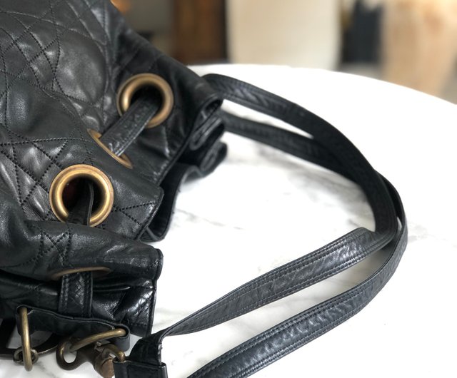 Dior, Bags, Christian Dior Black Quilted Lambskin Bucket Bag