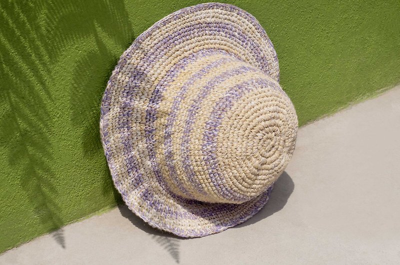 手工編織棉麻帽 編織帽 漁夫帽 遮陽帽 草帽-法式芋頭香草馬卡龍 - 帽子 - 棉．麻 紫色