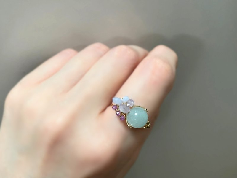 Maries garden - Aquamarine and 3 kinds of small natural stone wire ring - General Rings - Gemstone Blue