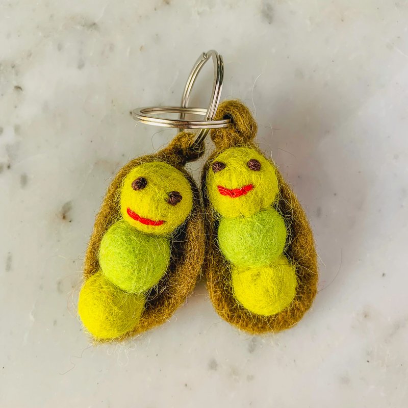 Wool Felt Keychain - Pea Keychain - Keychains - Wool Brown