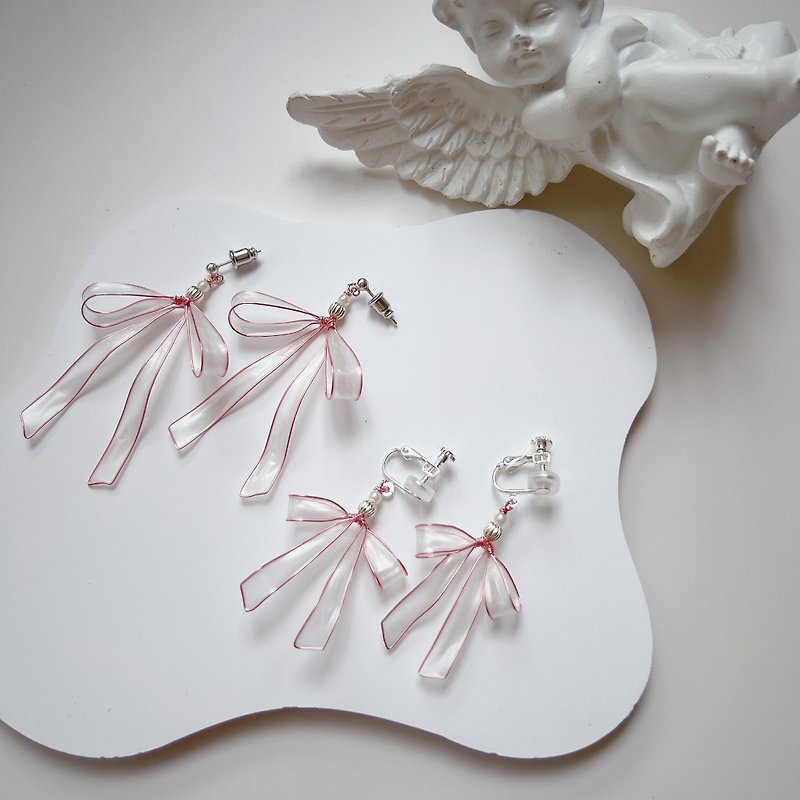 Lost in Paris Pink French Bow Resin Earrings - ต่างหู - เรซิน สึชมพู
