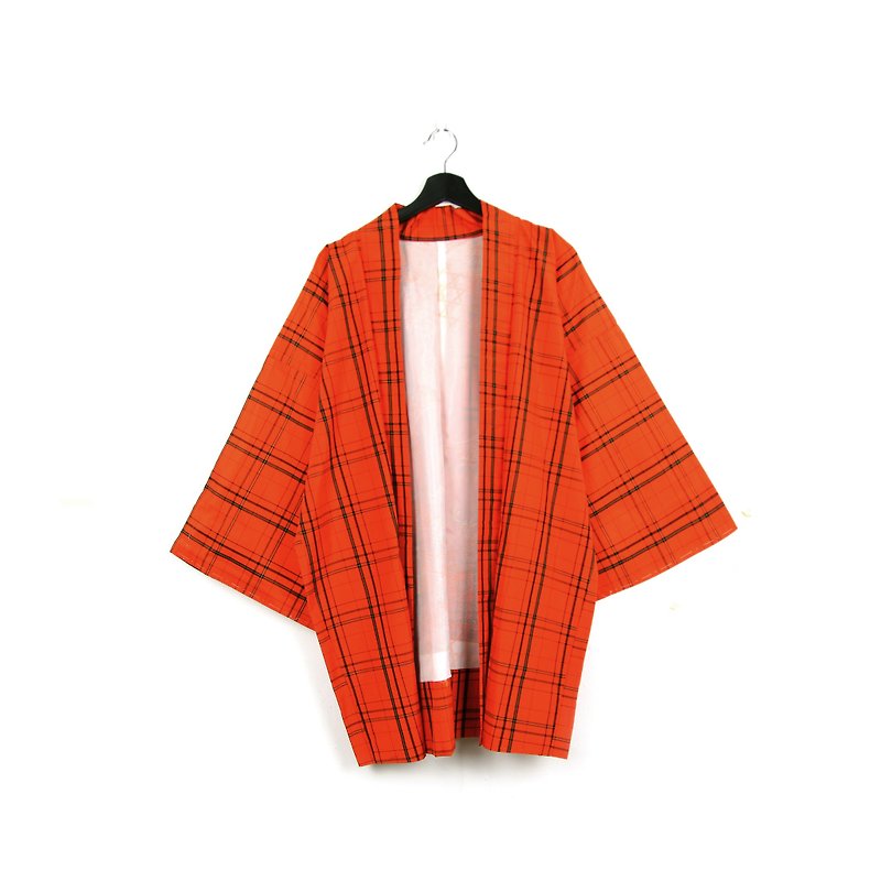 Back to Green-Japan with Hui Yu Liang Liang Orange Plaid / vintage kimono - Women's Casual & Functional Jackets - Silk 