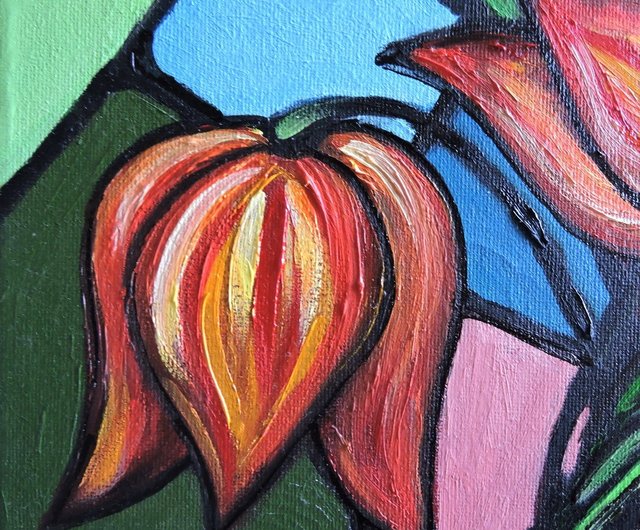 油絵 赤いチューリップ