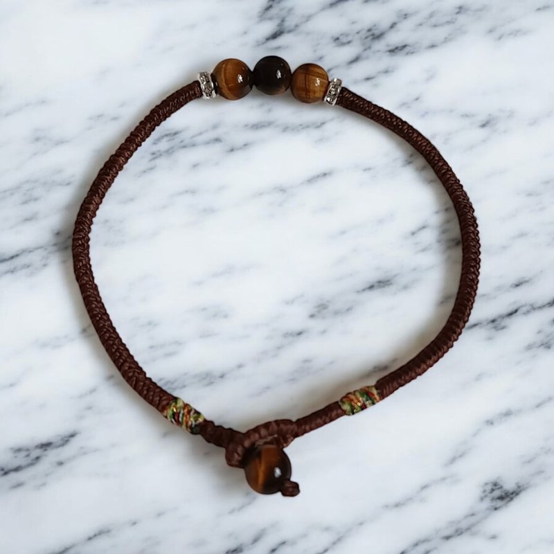 極簡晶石系 黃虎眼三石手環 蠟線金剛結 扣珠款 - 手鍊/手環 - 其他材質 咖啡色