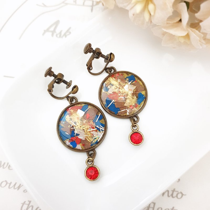 尋蹤。螺旋式耳夾  K金耳勾 /// 垂墜式耳環 - 耳環/耳夾/耳骨夾 - 樹脂 紅色