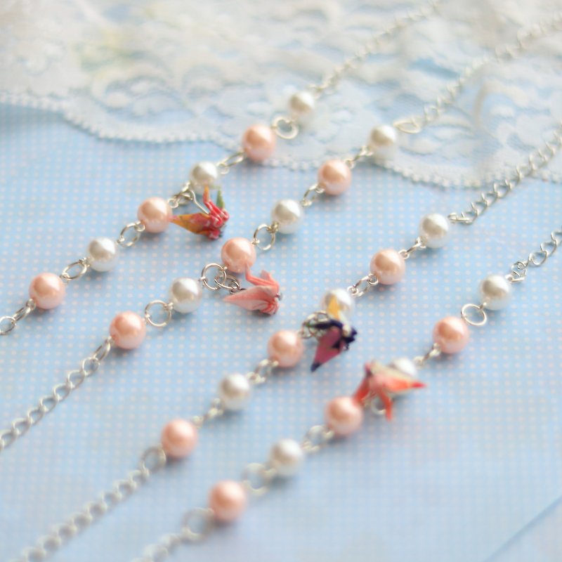 Sisters and Bridesmaids Wedding Gift-Pearl Thousand Feather Crane Bracelet - สร้อยข้อมือ - กระดาษ หลากหลายสี