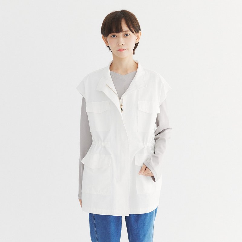 【Simply Yours】內抽繩縮腰工裝背心外套 白F - 背心/無袖上衣 - 棉．麻 白色