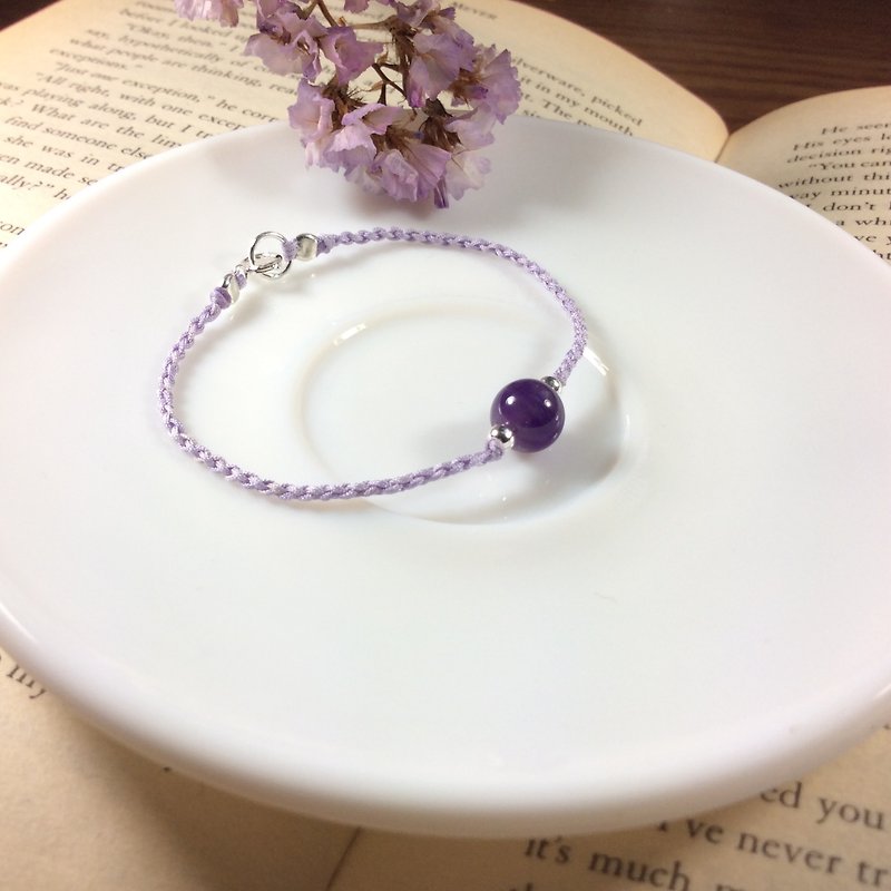 Ops Amethyst Gemstone silver bracelet- 紫水晶/天然石/細緻/手鍊/幸運/純銀/繩編 - 手鍊/手環 - 棉．麻 紫色