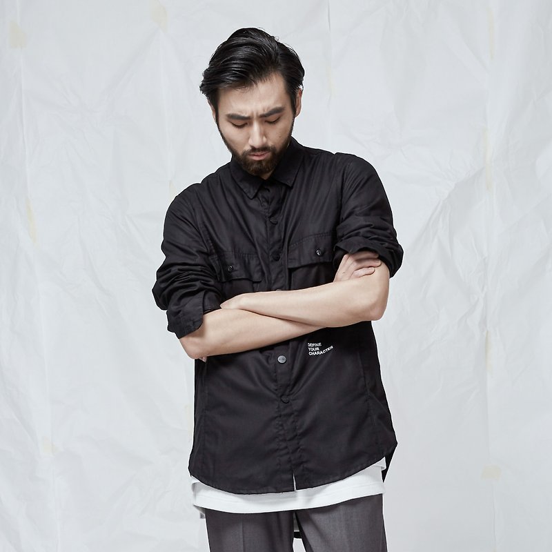 DYCTEAM - Pocket Long Shirt - 男襯衫/休閒襯衫 - 棉．麻 黑色